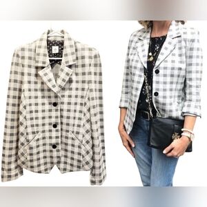 Cabi Valentina Plaid Check Jacket Blazer Sz 10 Gray White Formal Preppy Academia